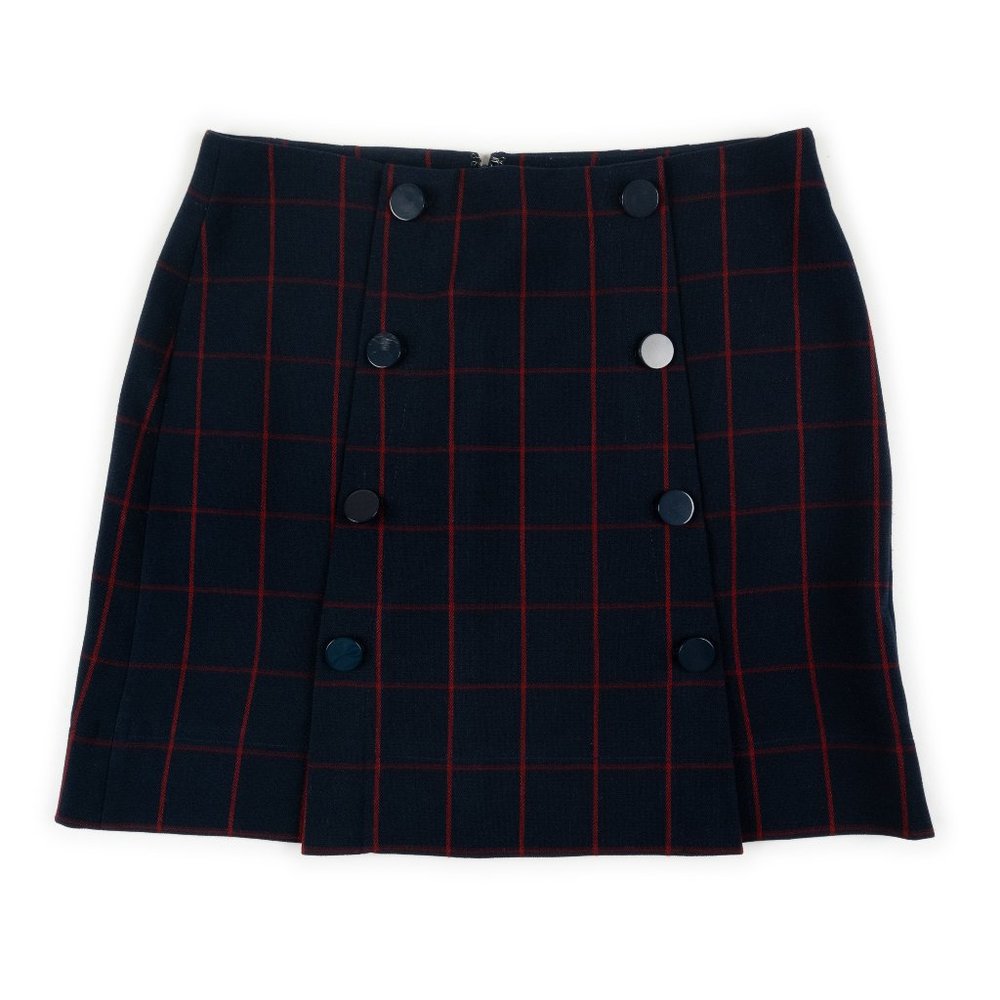 LOFT Outlet navy red windowpane check plaid mini skirt with buttons size…